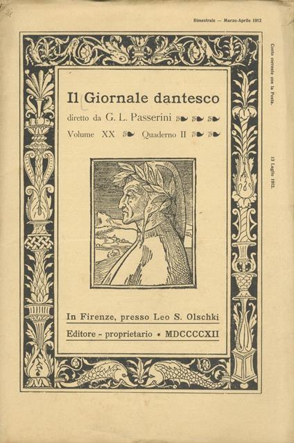 GIORNALE (IL) dantesco. Diretto da G.L. Passerini. Anno XX. 1912. Quaderno II - copertina