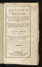 Tariffa nella quale con prestezza, e facilità si comprende il dare, ed avere d'ogni mercanzia, che si contratti a peso, e misura, ovvero a qualsivoglia altro modo. Di più può servire per ridurre ogni sorte di monete in Lire, Soldi e Denari ad ogni so