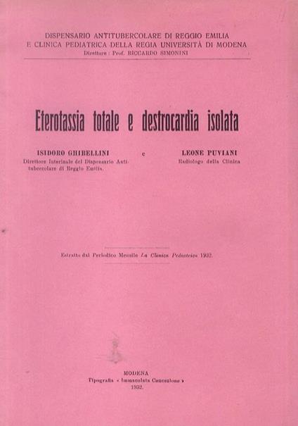 Raccolta di 54 opuscoli di questo medico nato a Pavullo nel Frignano editi dagli anni '30 agli anni '50 del '900. Affrontano argomenti medici riguardanti pricipalmente l'apparato respiratorio o argomenti di storia della medicina. Si presentano rileg - Isidoro Ghibellini - copertina