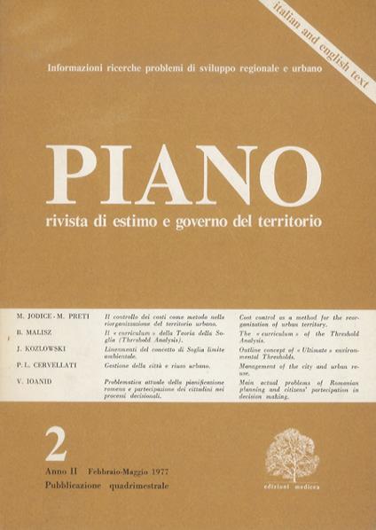 Piano. Rivista di estimo e governo del territorio. Pubblicazione quadrimestrale. Direttore: L. Fabbri. Anno II. N. 2. (Testi - copertina