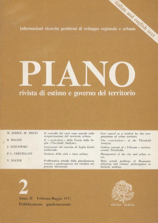 Piano. Rivista di estimo e governo del territorio. Pubblicazione quadrimestrale. Direttore: L. Fabbri. Anno II. N. 2. (Testi - copertina