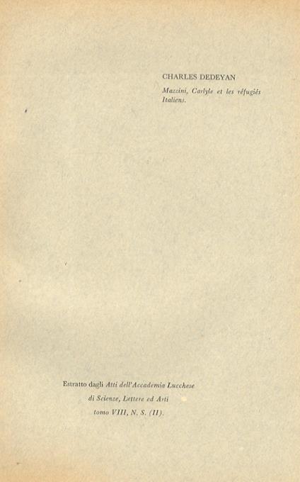 Mazzini, Carlyle et les réfugiés Italiens - Charles Dédéyan - copertina