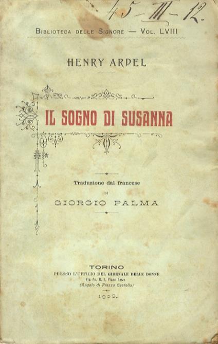 Il sogno di Susanna. Traduzione di Giorgio Palma - Henry Ardel - copertina
