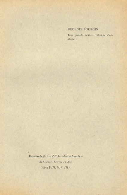 Une grande oeuvre Italienne d'histoire. (Federico Chabod: "Storia della politica estera italiana dal 1870 al 1896") - Georges Bourgin - copertina