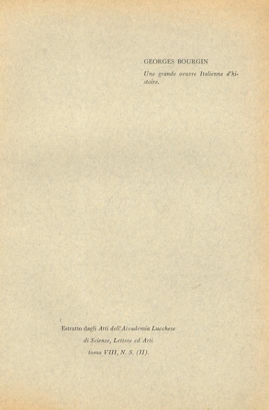 Une grande oeuvre Italienne d'histoire. (Federico Chabod: "Storia della politica estera italiana dal 1870 al 1896") - Georges Bourgin - copertina