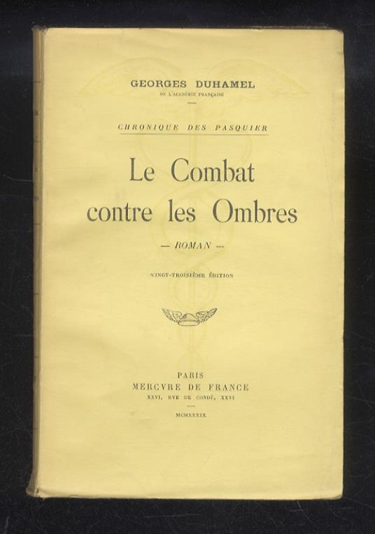 Le Combat contre les Ombres. Roman. 23ème édition - Georges Duhamel - copertina