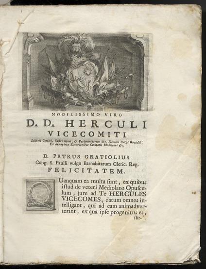 [De praeclaris mediolani aedificiis quae Aenobarbi cladem antecesserunt dissertatio cum duplici appendice altera de sculpturis ejusdem urbis, in qua nonnulla usque hac inedita monumenta proferentur altera de carcere Zebedeo, ubi nunc primum] - Pietro Grazioli - copertina