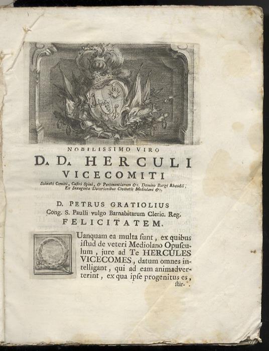 [De praeclaris mediolani aedificiis quae Aenobarbi cladem antecesserunt dissertatio cum duplici appendice altera de sculpturis ejusdem urbis, in qua nonnulla usque hac inedita monumenta proferentur altera de carcere Zebedeo, ubi nunc primum] - Pietro Grazioli - copertina