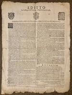Editto per l’Assegna dell’Entrate e Imposizione di Tasse. Annibale per la divina Misericordia Vescovo di Porto e S. Rufina Card. S. Clemente della S.R.C. Camerlengo. Sono pur troppo notorie le calamità, che opprimono già da molt’anni lo Stato Ecclesi