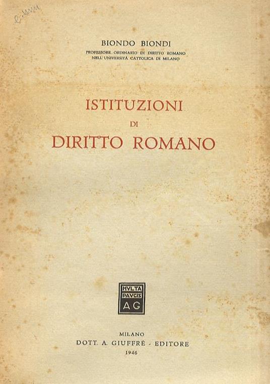 Istituzioni di diritto romano - Biondo Biondi - copertina