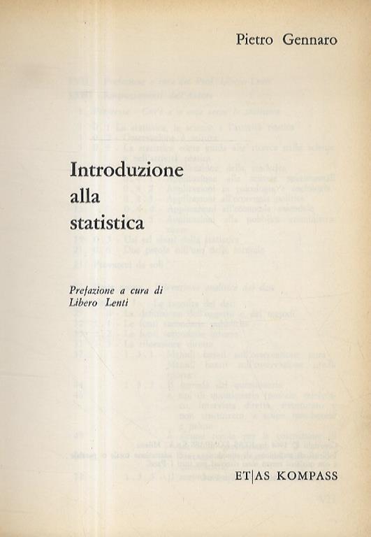 Introduzione alla statistica. Prefazione a cura di Libero Lenti - Pietro Gennaro - copertina