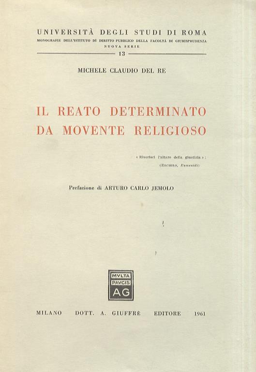 Il reato determinato da movente religioso - Michele C. Del Re - copertina