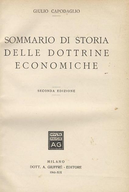 Sommario di storia delle dottrine economiche. Seconda edizione - Giulio Capodaglio - copertina