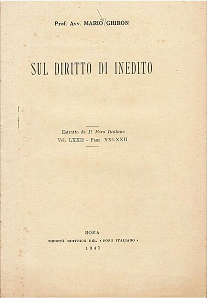 Sul diritto di inedito - Mario Ghiron - copertina