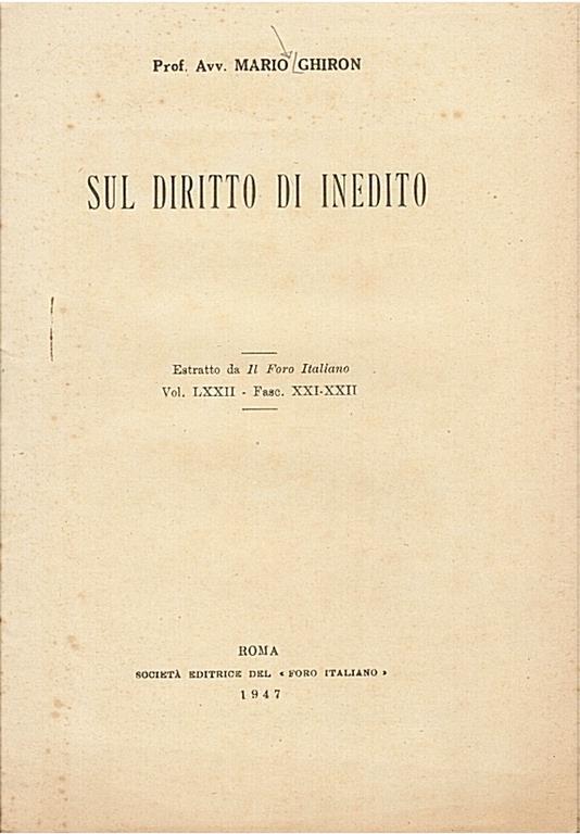 Sul diritto di inedito - Mario Ghiron - copertina