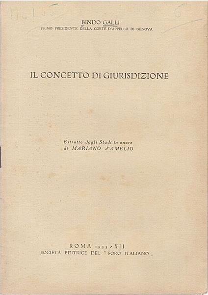 Il concetto di giurisdizione - Bindo Galli - copertina