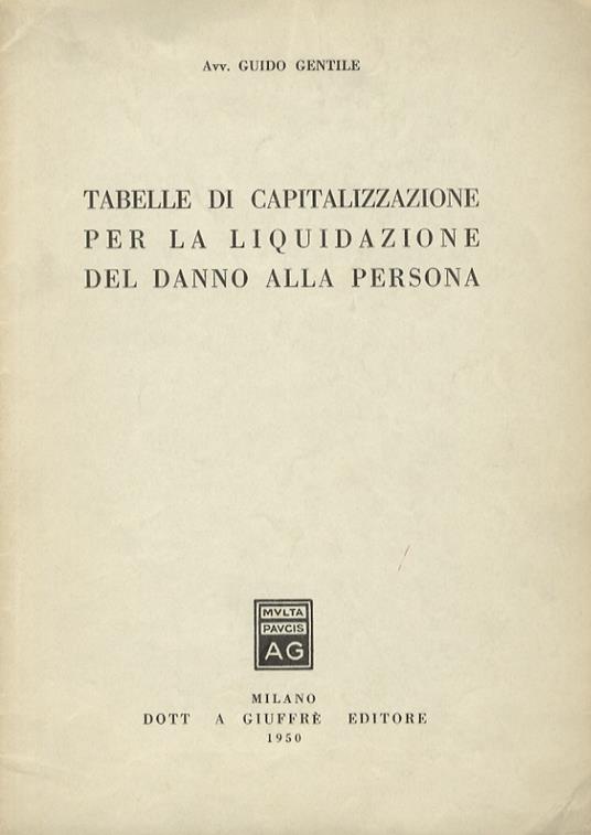 Tabelle di capitalizzazione per la liquidazione del danno alla persona - Guido Gentile - copertina