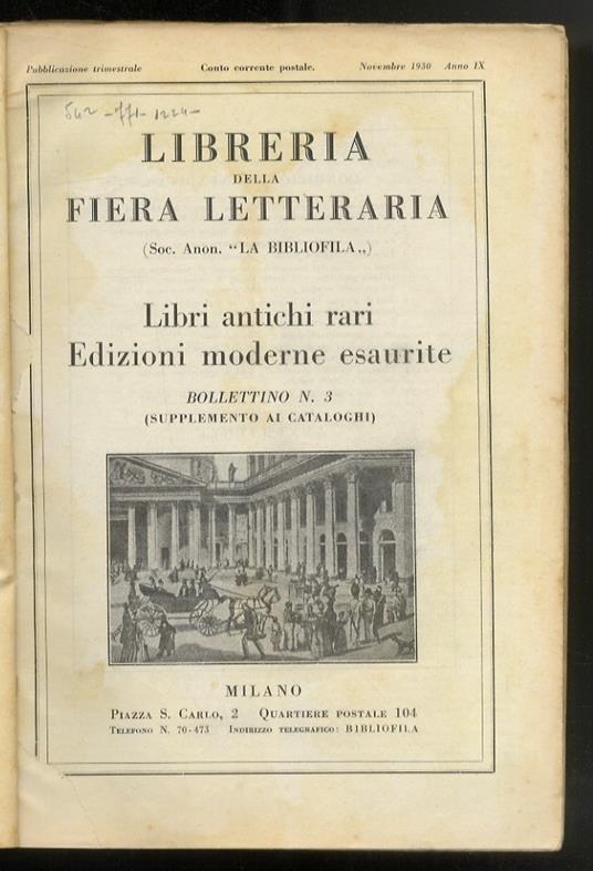 Lotto di 10 bollettini di supplemento ai cataloghi. Dal n. 1 del gennaio 1930 al n. 10 dell'agosto 1933 - copertina