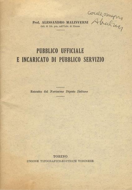 Pubblico ufficiale e incaricato di pubblico servizio - Alessandro Malinverni - copertina