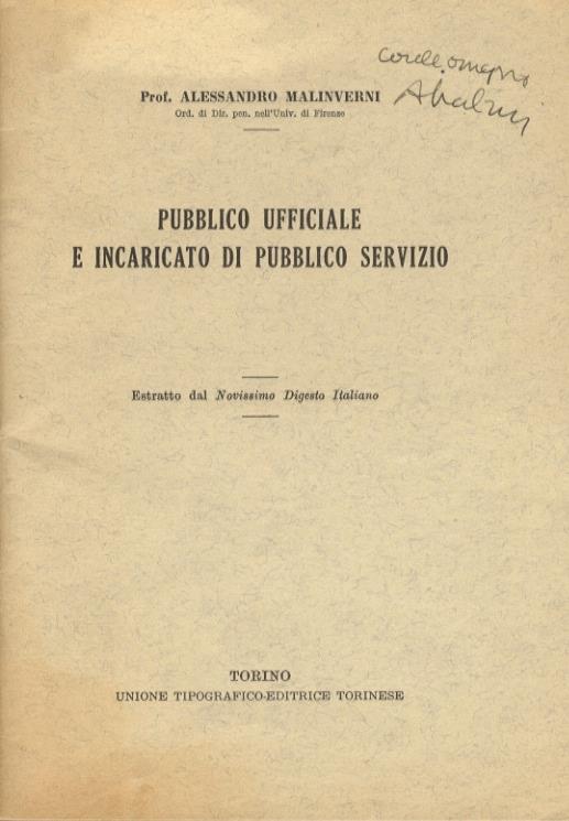 Pubblico ufficiale e incaricato di pubblico servizio - Alessandro Malinverni - copertina