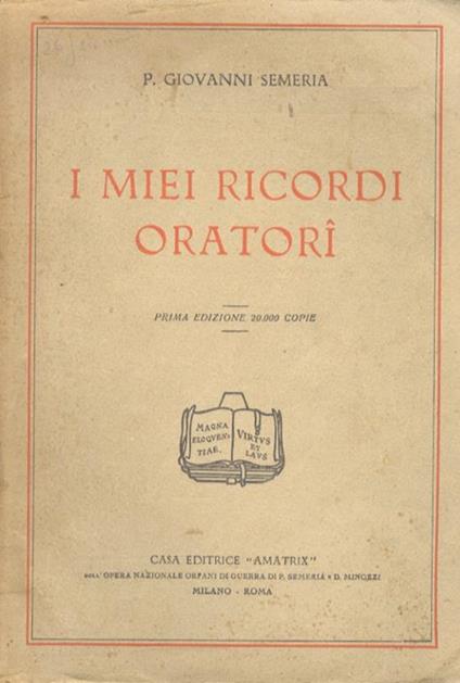 I miei ricordi oratori - Giovanni Semeria - copertina