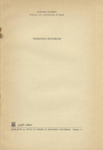 ‘Dissensus sociorum’ - Antonio Guarino - copertina