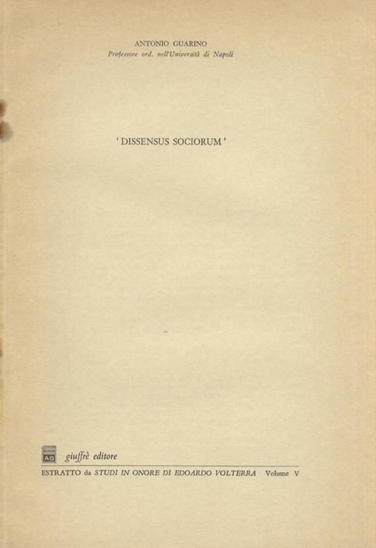 ‘Dissensus sociorum’ - Antonio Guarino - copertina
