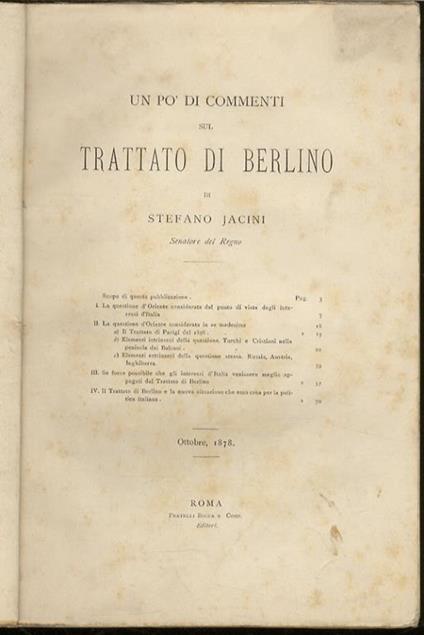 Un po’ di commenti sul Trattato di Berlino - Stefano Jacini - copertina