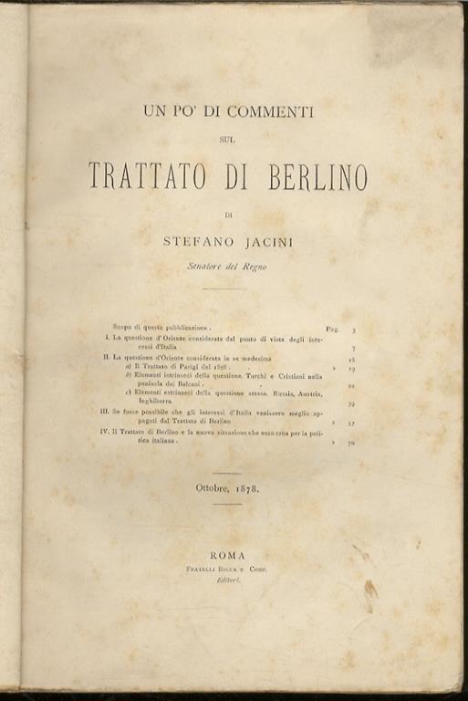 Un po’ di commenti sul Trattato di Berlino - Stefano Jacini - copertina