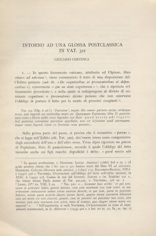 Intorno ad una glossa postclassica in Vat. 321 - Giuliano Cervenca - copertina