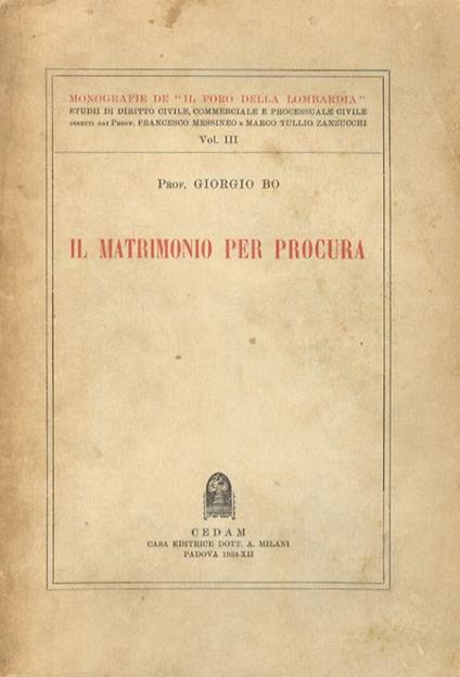Il matrimonio per procura - Giorgio Bo - copertina