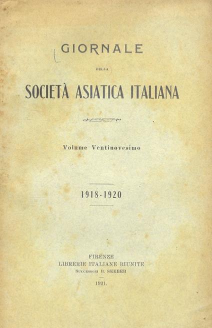 GIORNALE della Società Asiatica Italiana. Volume ventinovesimo. 1918-1920 - copertina
