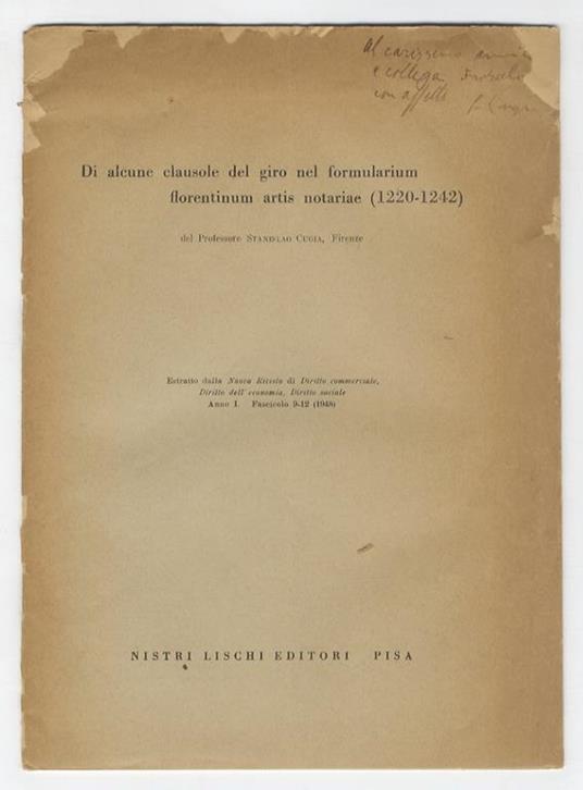Di alcune clausole del giro nel formularium florentinum artis notariae (1220-1242) - Stanislao Cugia - copertina