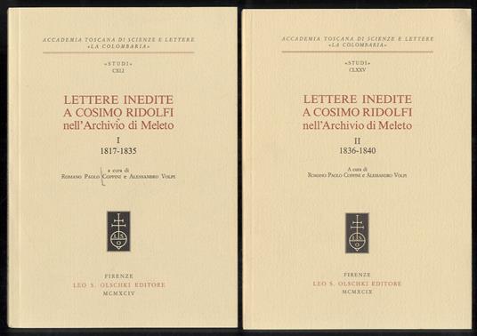 Lettere inedite a Cosimo Ridolfi nell'Archivio di Meleto - Romano Paolo Coppini - copertina