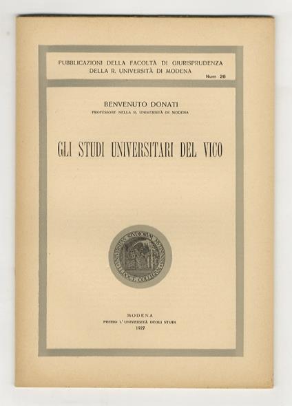 Gli studi universitari del Vico - Benvenuto Donati - copertina