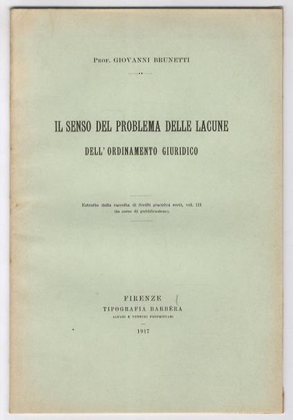 Il senso del problema delle lacune dell’ordinamento giuridico - Giovanni M. Brunetti - copertina