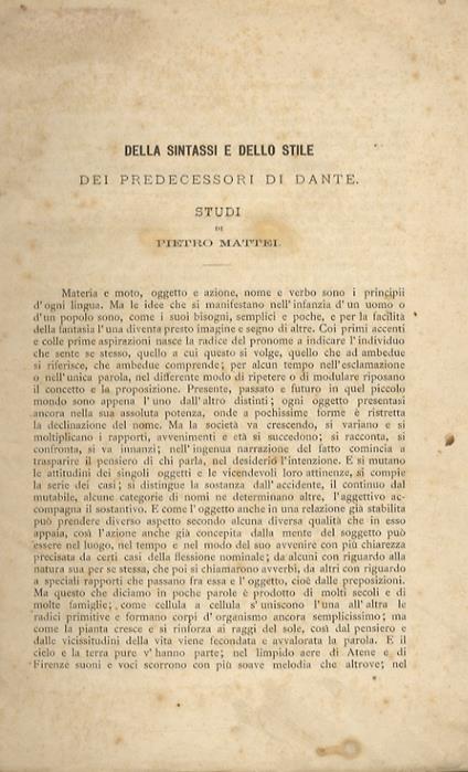 Della sintassi e dello stile dei predecessori di Dante. Studi di Pietro Mattei - Pietro Mattei - copertina