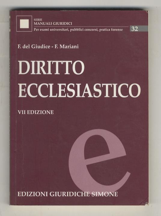 Diritto ecclesiastico. VII edizione - F. Del Giudice - copertina