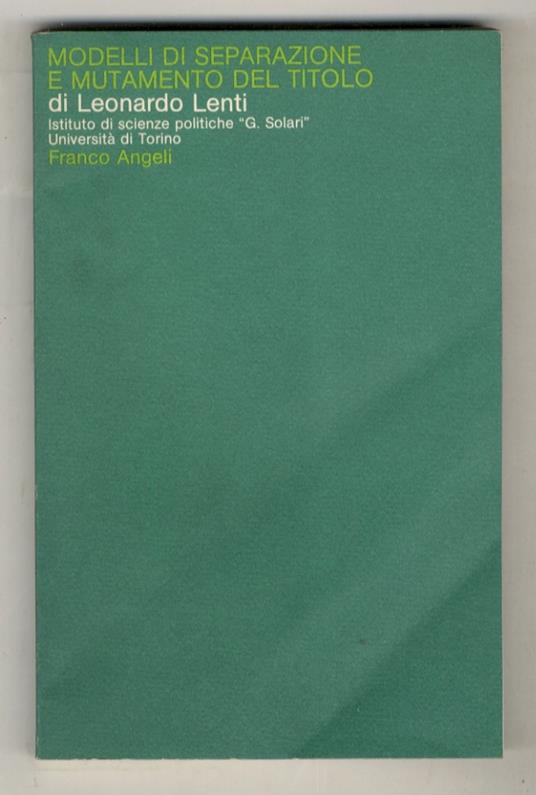 Modelli di separazione e mutamento del titolo - Libero Lenti - copertina