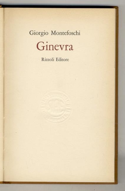 Ginevra - Giorgio Montefoschi - copertina