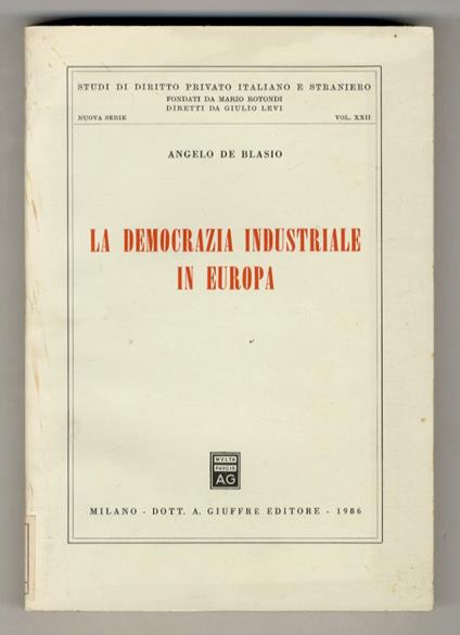 La democrazia industriale in Europa - Abele De Blasio - copertina