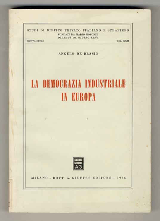 La democrazia industriale in Europa - Abele De Blasio - copertina