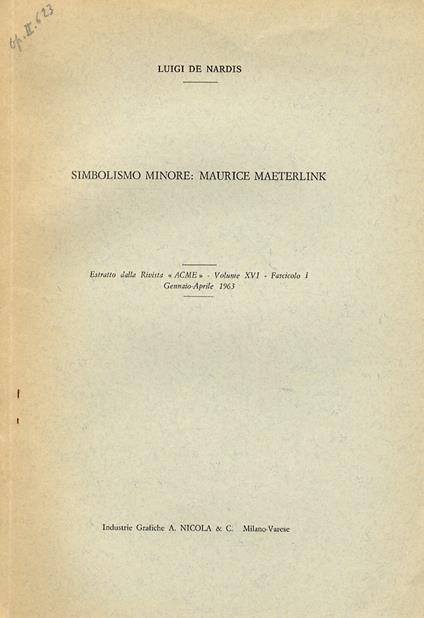 Simbolismo minore: Maurice Maeterlink - Luigi De Nardis - copertina