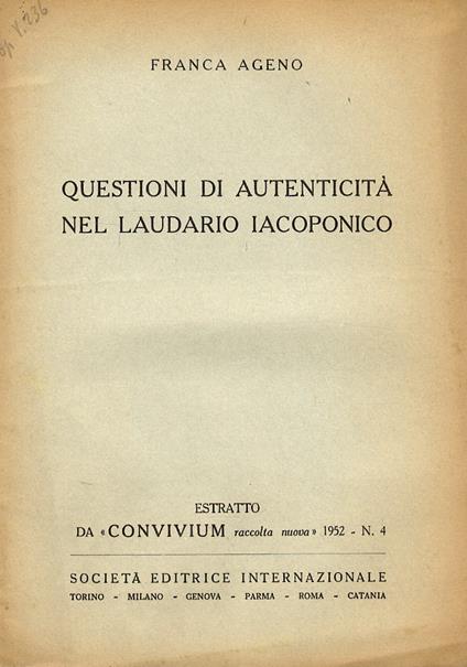 Questioni di autenticità nel laudario iacoponico - copertina