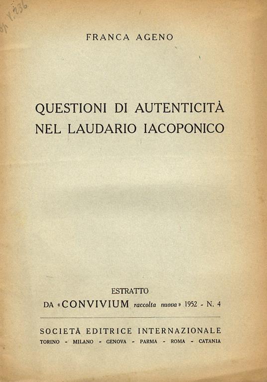 Questioni di autenticità nel laudario iacoponico - copertina