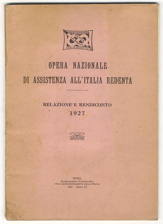 Relazione e rendiconto. 1927 - copertina
