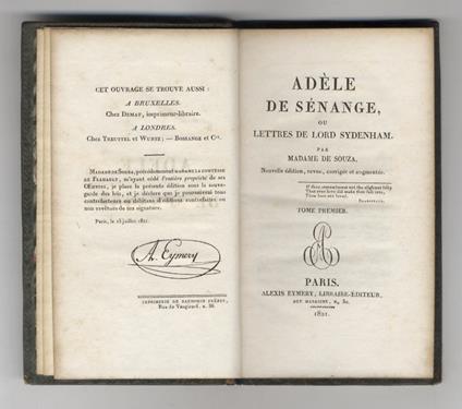 Adèle de Sénange, ou Lettres de Lord Sydenham. Nouvelle édition, revue, corrigée et augmentée - copertina