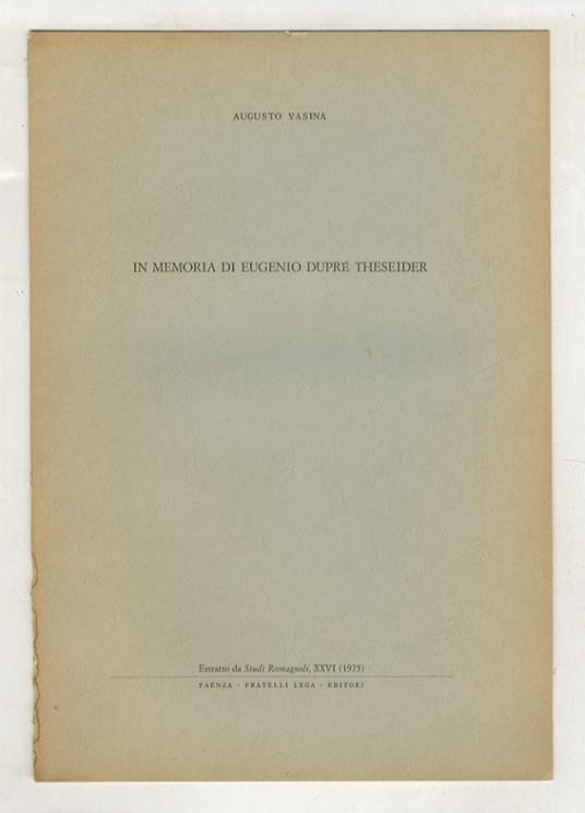 In memoria di Eugenio Dupré Theseider - copertina