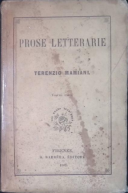 Prose letterarie - Terenzio Mamiani - copertina
