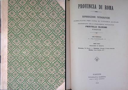 Provincia di Roma. Riproduzioni fotografiche Fratelli Alinari - Vittorio Alinari - copertina
